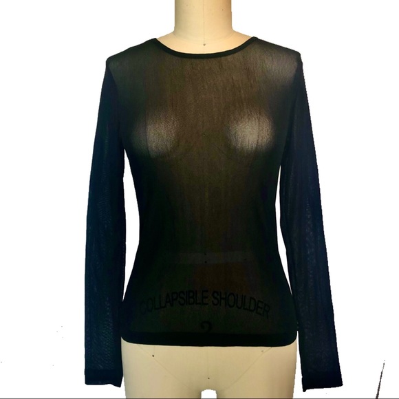 Lili Lo Rose Tops - LILI LO ROSE Collection black sheer Mesh high round neck long Sleeve blouse top